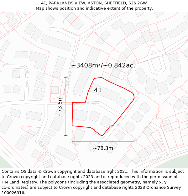 41, PARKLANDS VIEW, ASTON, SHEFFIELD, S26 2GW: Plot and title map