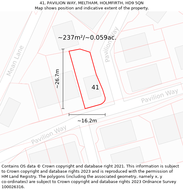 41, PAVILION WAY, MELTHAM, HOLMFIRTH, HD9 5QN: Plot and title map