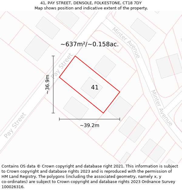 41, PAY STREET, DENSOLE, FOLKESTONE, CT18 7DY: Plot and title map