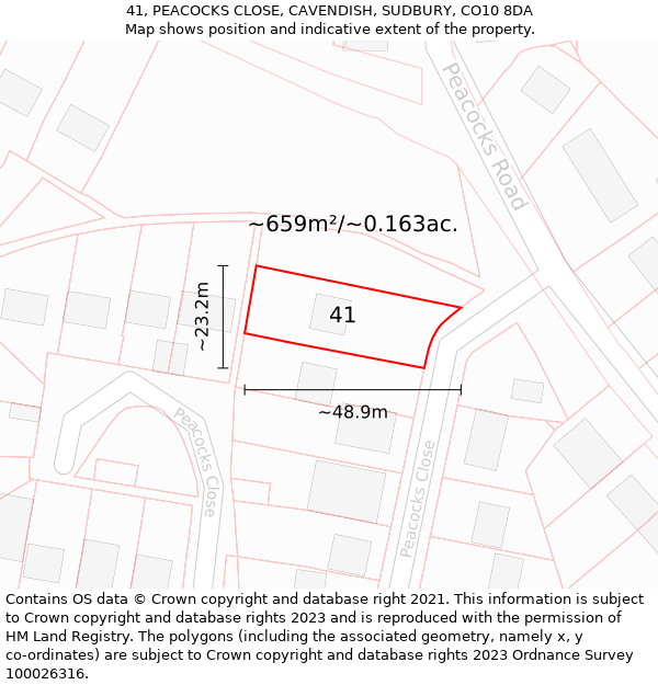 41, PEACOCKS CLOSE, CAVENDISH, SUDBURY, CO10 8DA: Plot and title map