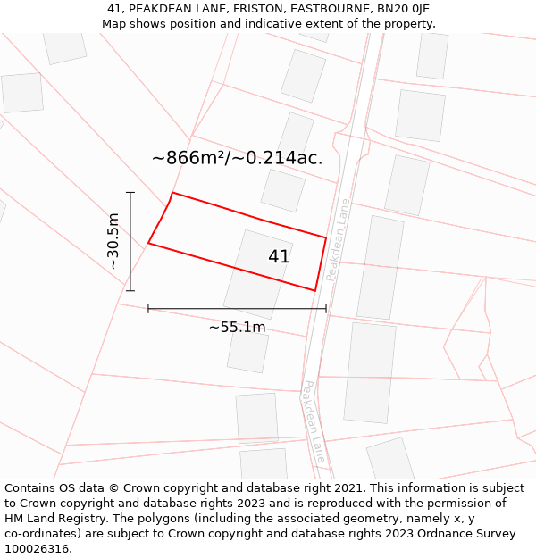 41, PEAKDEAN LANE, FRISTON, EASTBOURNE, BN20 0JE: Plot and title map