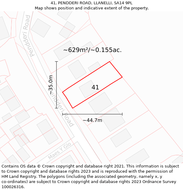 41, PENDDERI ROAD, LLANELLI, SA14 9PL: Plot and title map