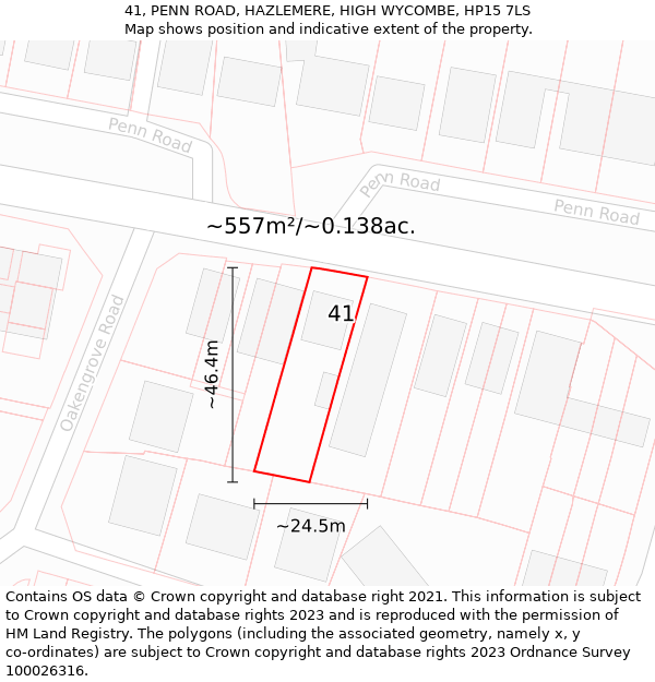 41, PENN ROAD, HAZLEMERE, HIGH WYCOMBE, HP15 7LS: Plot and title map