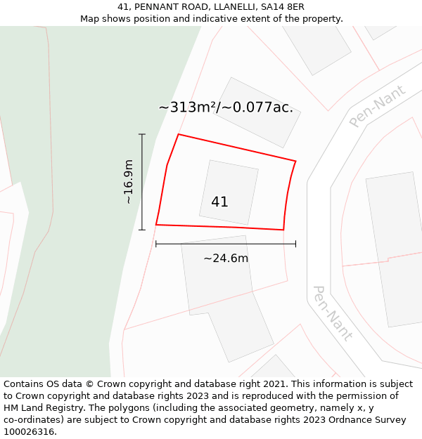 41, PENNANT ROAD, LLANELLI, SA14 8ER: Plot and title map