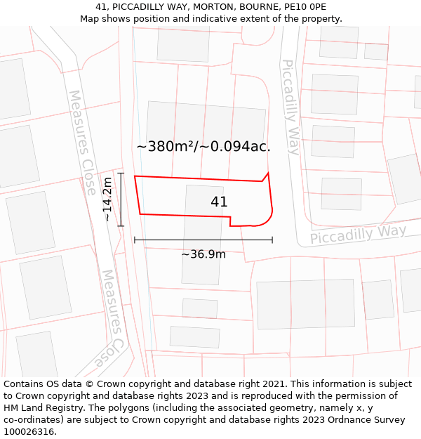 41, PICCADILLY WAY, MORTON, BOURNE, PE10 0PE: Plot and title map