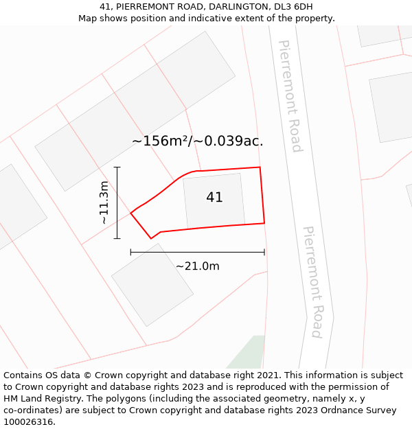 41, PIERREMONT ROAD, DARLINGTON, DL3 6DH: Plot and title map