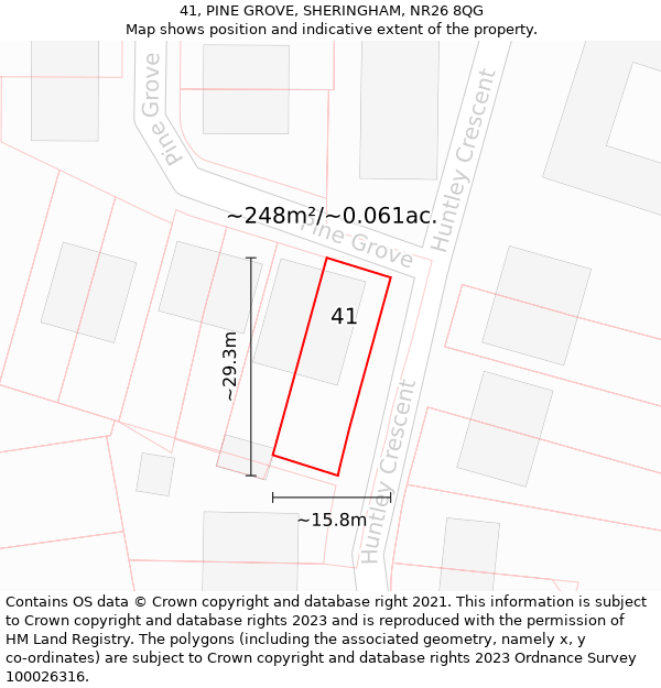 41, PINE GROVE, SHERINGHAM, NR26 8QG: Plot and title map