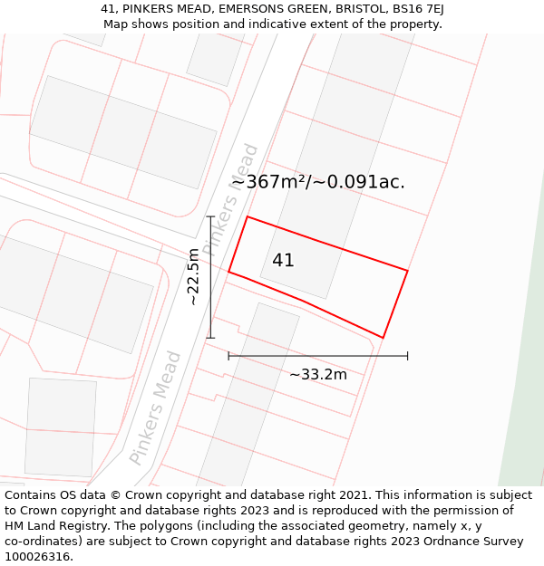 41, PINKERS MEAD, EMERSONS GREEN, BRISTOL, BS16 7EJ: Plot and title map