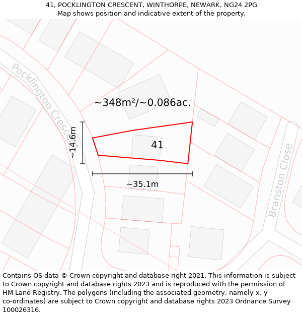 41, POCKLINGTON CRESCENT, WINTHORPE, NEWARK, NG24 2PG: Plot and title map