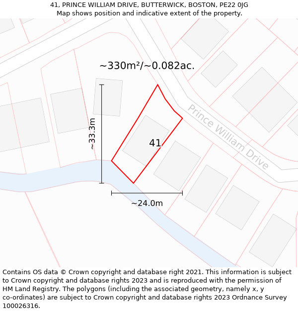 41, PRINCE WILLIAM DRIVE, BUTTERWICK, BOSTON, PE22 0JG: Plot and title map