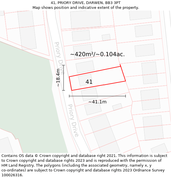 41, PRIORY DRIVE, DARWEN, BB3 3PT: Plot and title map