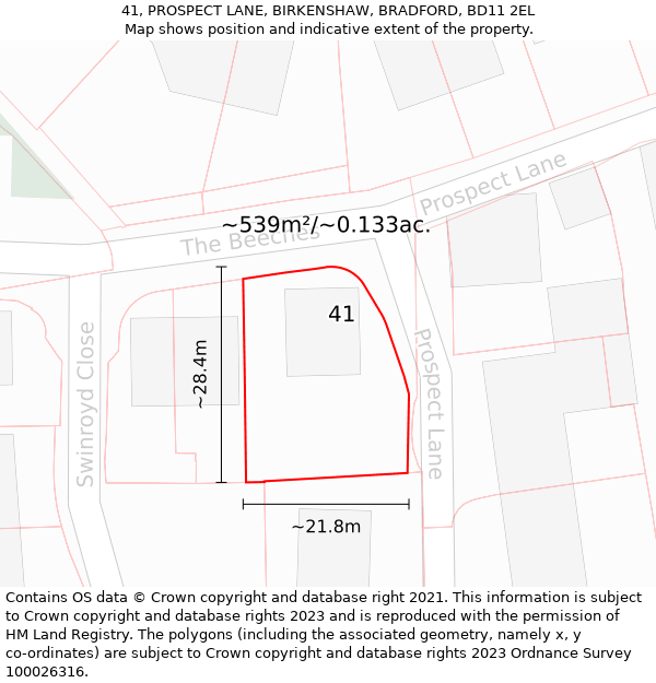 41, PROSPECT LANE, BIRKENSHAW, BRADFORD, BD11 2EL: Plot and title map