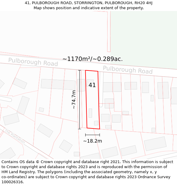 41, PULBOROUGH ROAD, STORRINGTON, PULBOROUGH, RH20 4HJ: Plot and title map