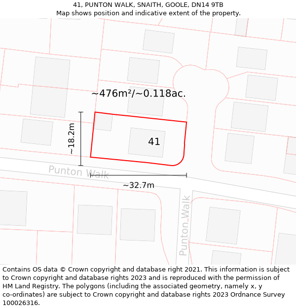 41, PUNTON WALK, SNAITH, GOOLE, DN14 9TB: Plot and title map