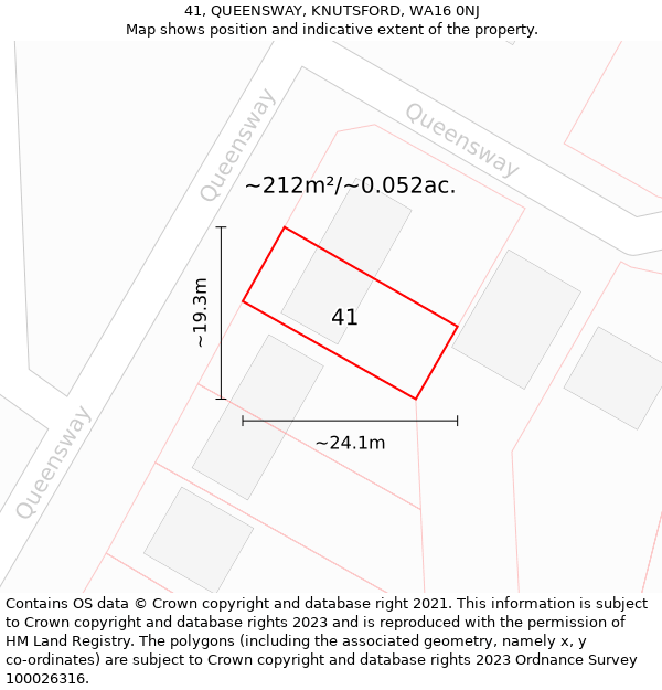 41, QUEENSWAY, KNUTSFORD, WA16 0NJ: Plot and title map