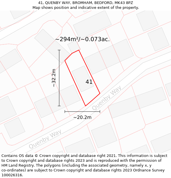 41, QUENBY WAY, BROMHAM, BEDFORD, MK43 8PZ: Plot and title map