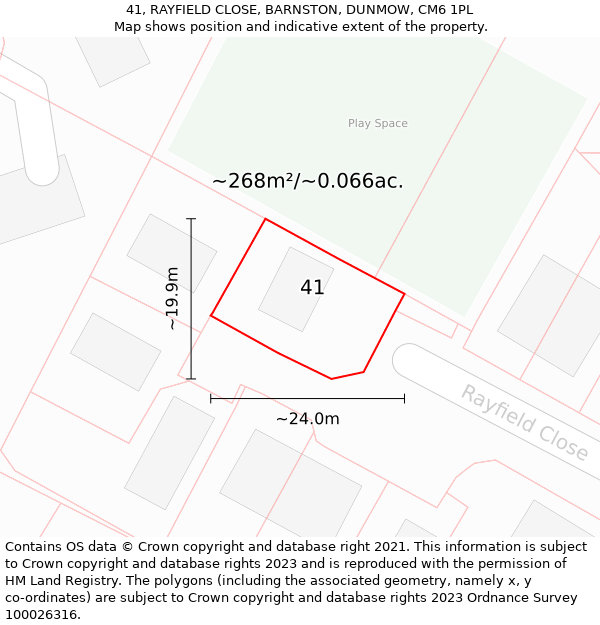 41, RAYFIELD CLOSE, BARNSTON, DUNMOW, CM6 1PL: Plot and title map