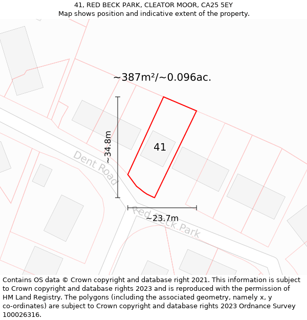 41, RED BECK PARK, CLEATOR MOOR, CA25 5EY: Plot and title map