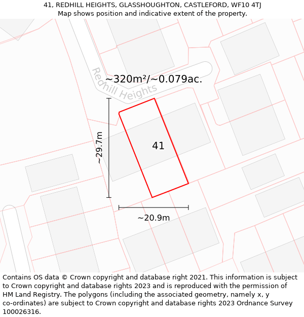 41, REDHILL HEIGHTS, GLASSHOUGHTON, CASTLEFORD, WF10 4TJ: Plot and title map