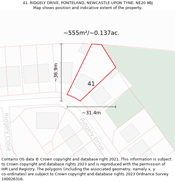 41, RIDGELY DRIVE, PONTELAND, NEWCASTLE UPON TYNE, NE20 9BJ: Plot and title map