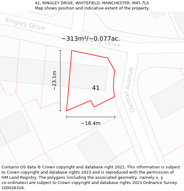 41, RINGLEY DRIVE, WHITEFIELD, MANCHESTER, M45 7LA: Plot and title map