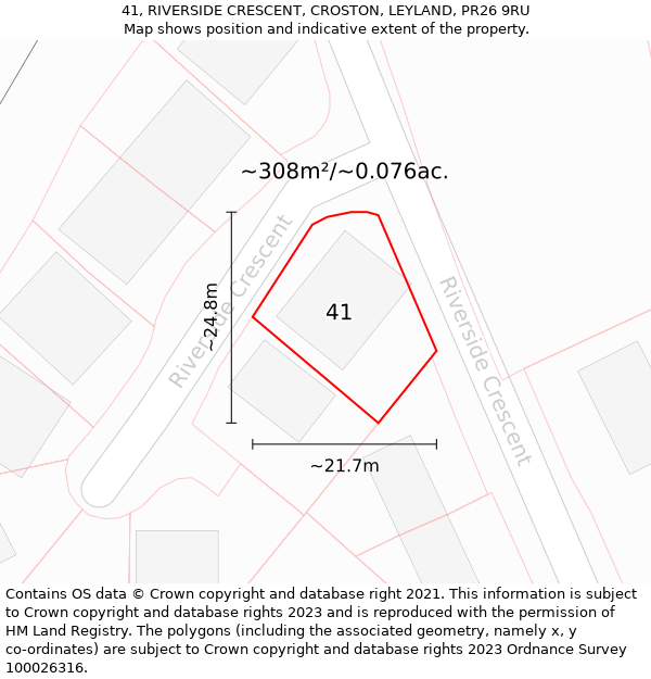 41, RIVERSIDE CRESCENT, CROSTON, LEYLAND, PR26 9RU: Plot and title map