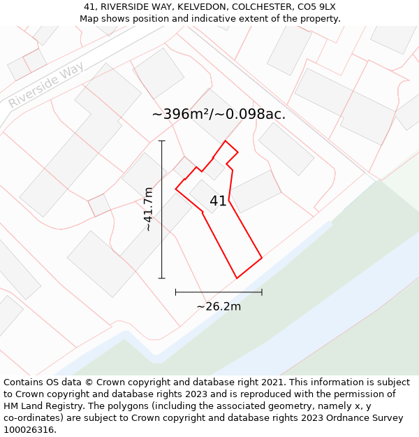 41, RIVERSIDE WAY, KELVEDON, COLCHESTER, CO5 9LX: Plot and title map