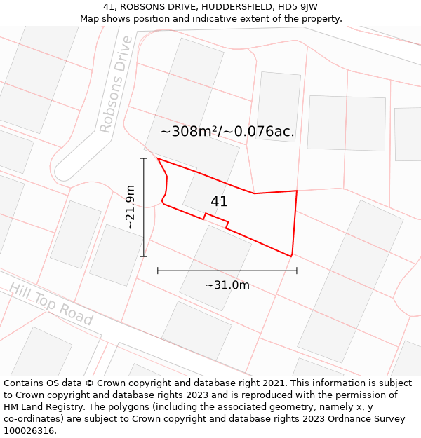 41, ROBSONS DRIVE, HUDDERSFIELD, HD5 9JW: Plot and title map