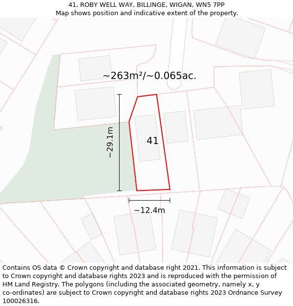 41, ROBY WELL WAY, BILLINGE, WIGAN, WN5 7PP: Plot and title map