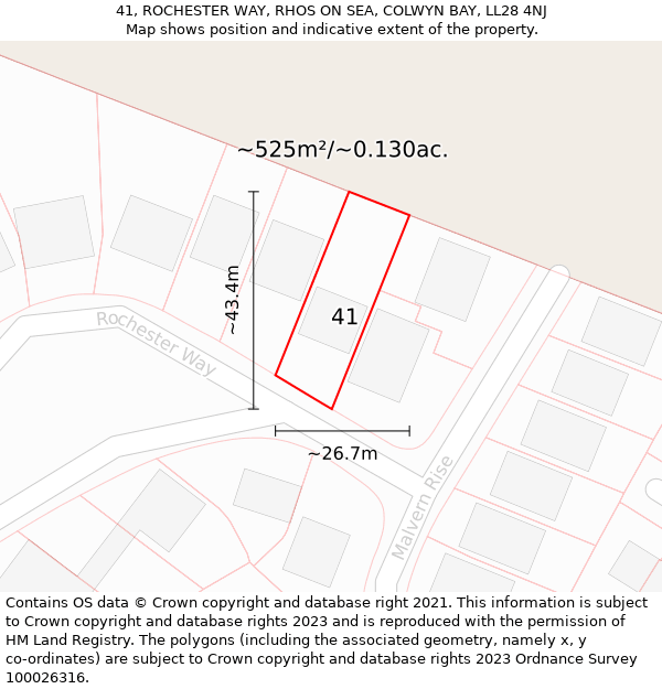 41, ROCHESTER WAY, RHOS ON SEA, COLWYN BAY, LL28 4NJ: Plot and title map