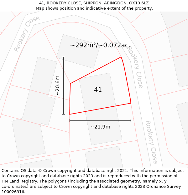 41, ROOKERY CLOSE, SHIPPON, ABINGDON, OX13 6LZ: Plot and title map