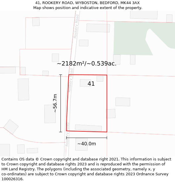 41, ROOKERY ROAD, WYBOSTON, BEDFORD, MK44 3AX: Plot and title map