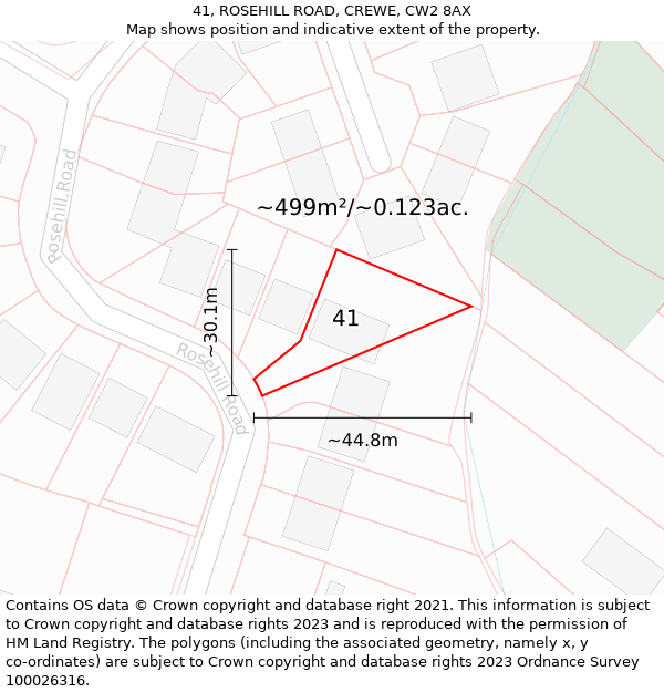 41, ROSEHILL ROAD, CREWE, CW2 8AX: Plot and title map