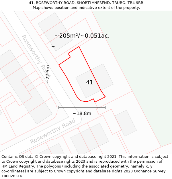 41, ROSEWORTHY ROAD, SHORTLANESEND, TRURO, TR4 9RR: Plot and title map