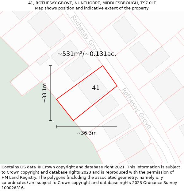 41, ROTHESAY GROVE, NUNTHORPE, MIDDLESBROUGH, TS7 0LF: Plot and title map