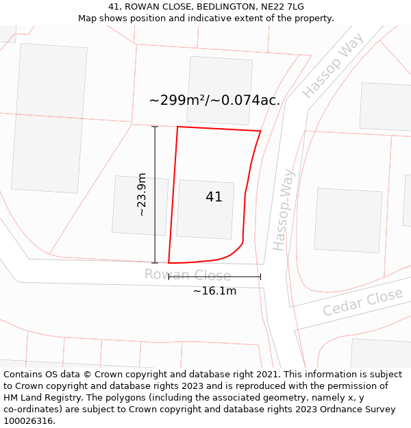 41, ROWAN CLOSE, BEDLINGTON, NE22 7LG: Plot and title map