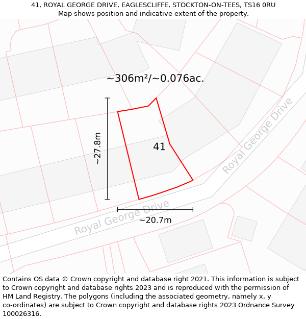 41, ROYAL GEORGE DRIVE, EAGLESCLIFFE, STOCKTON-ON-TEES, TS16 0RU: Plot and title map