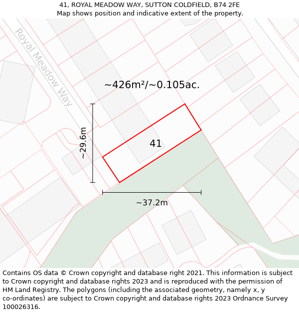 41, ROYAL MEADOW WAY, SUTTON COLDFIELD, B74 2FE: Plot and title map