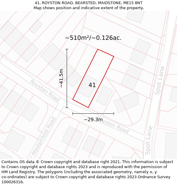 41, ROYSTON ROAD, BEARSTED, MAIDSTONE, ME15 8NT: Plot and title map