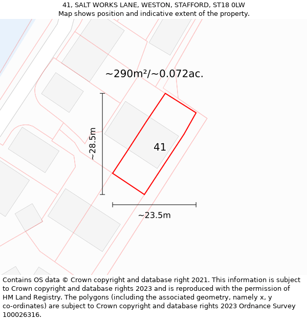 41, SALT WORKS LANE, WESTON, STAFFORD, ST18 0LW: Plot and title map