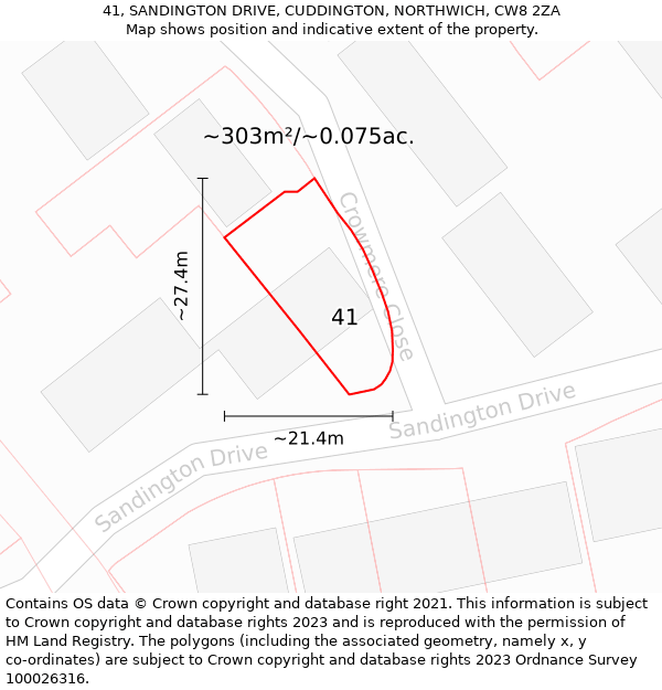 41, SANDINGTON DRIVE, CUDDINGTON, NORTHWICH, CW8 2ZA: Plot and title map