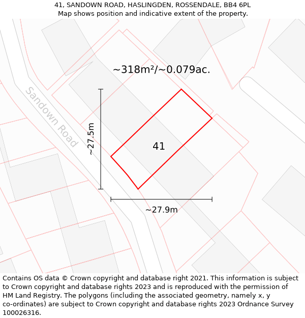 41, SANDOWN ROAD, HASLINGDEN, ROSSENDALE, BB4 6PL: Plot and title map