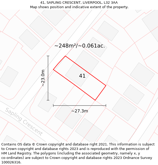 41, SAPLING CRESCENT, LIVERPOOL, L32 3AA: Plot and title map