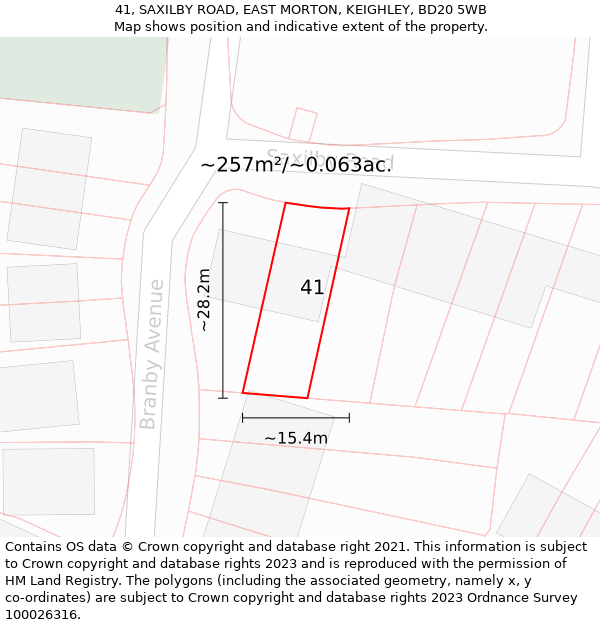 41, SAXILBY ROAD, EAST MORTON, KEIGHLEY, BD20 5WB: Plot and title map