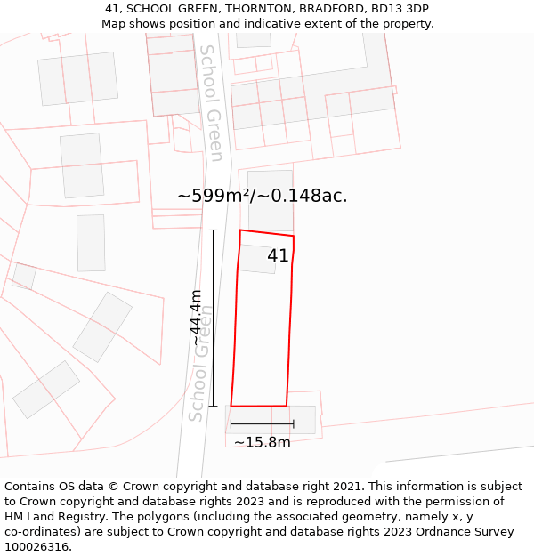 41, SCHOOL GREEN, THORNTON, BRADFORD, BD13 3DP: Plot and title map