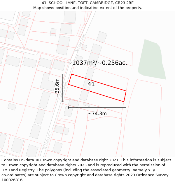 41, SCHOOL LANE, TOFT, CAMBRIDGE, CB23 2RE: Plot and title map