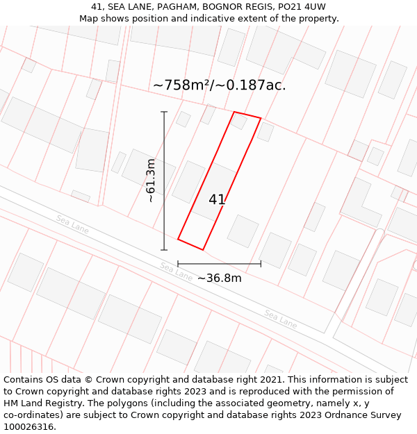 41, SEA LANE, PAGHAM, BOGNOR REGIS, PO21 4UW: Plot and title map