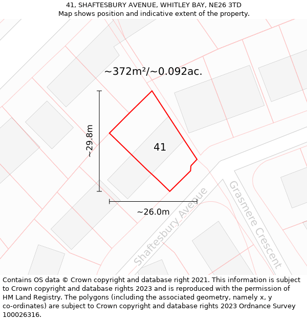 41, SHAFTESBURY AVENUE, WHITLEY BAY, NE26 3TD: Plot and title map