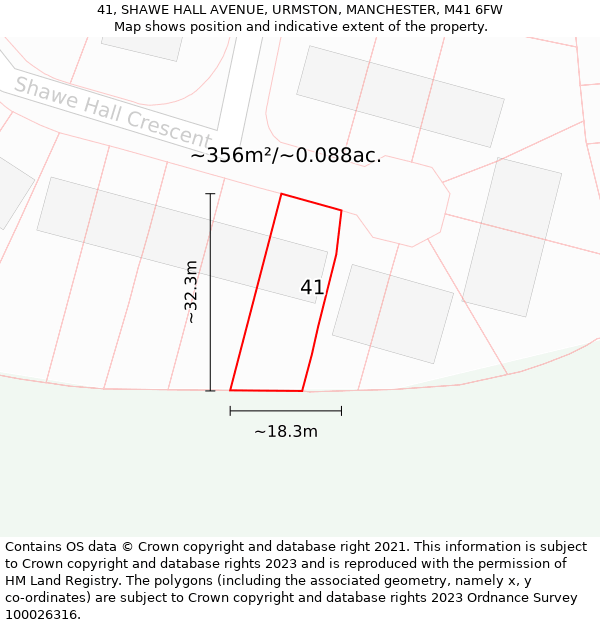 41, SHAWE HALL AVENUE, URMSTON, MANCHESTER, M41 6FW: Plot and title map