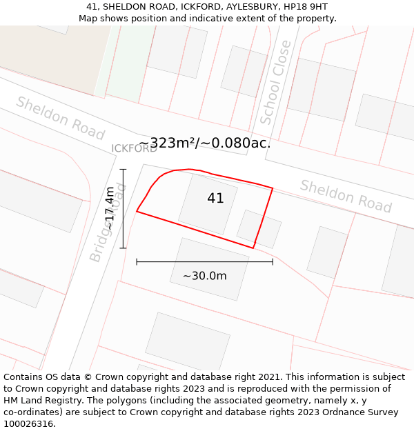 41, SHELDON ROAD, ICKFORD, AYLESBURY, HP18 9HT: Plot and title map